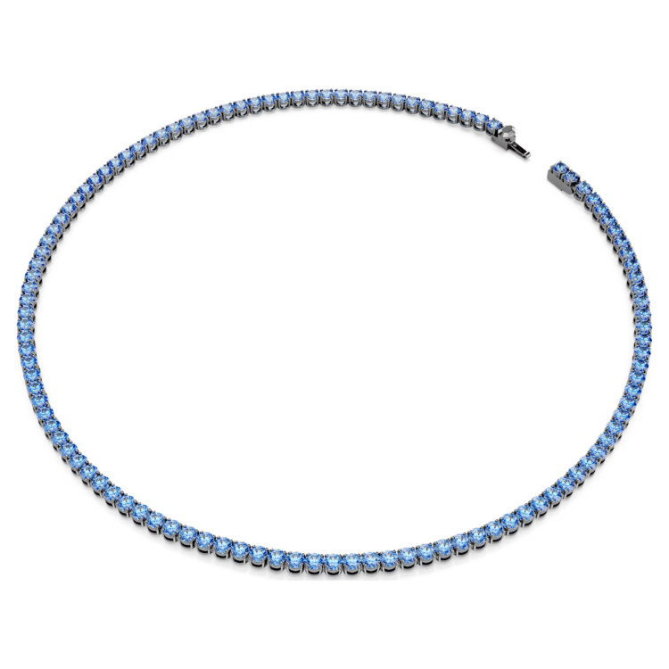 Matrix Tennis necklace Round cut, Blue, Ruthenium plated